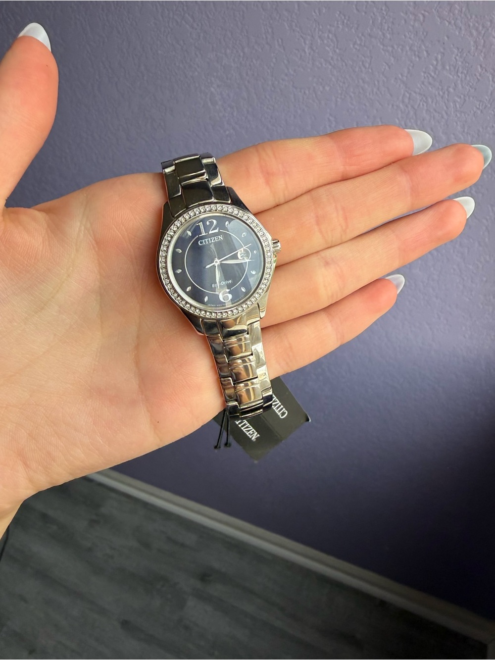 Citizen Ladies Stainless Steel Watch with Blue Dial and Crystal Bezel